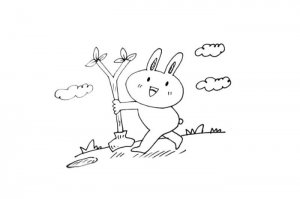 小兔子植树节简笔画
