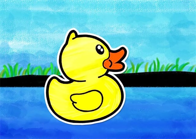 春天题材儿童画作品《要可爱鸭》