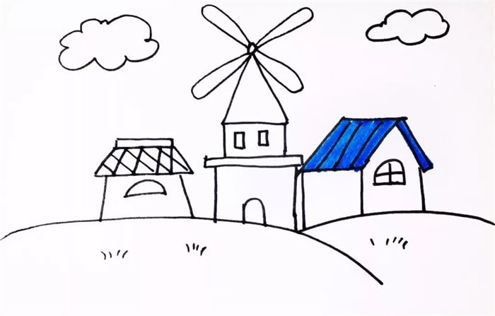 风车房子儿童简笔画怎么画