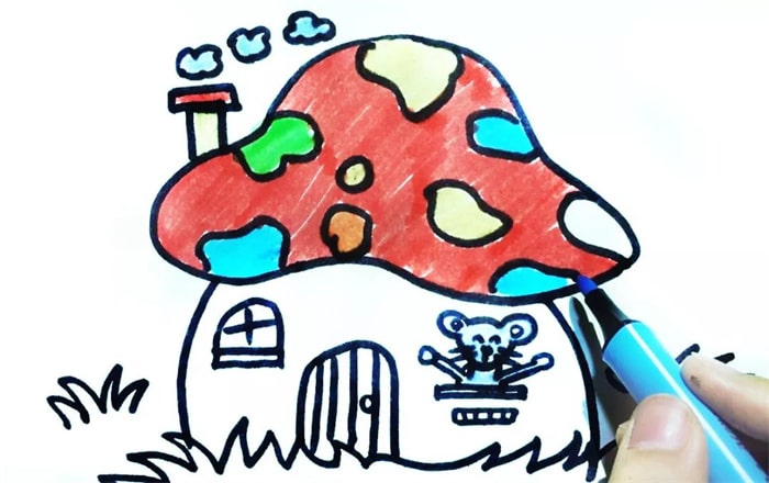 蘑菇房子简笔画带颜色