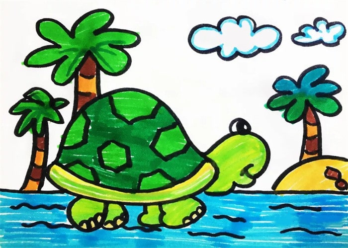 海滩边的小乌龟简笔画图片