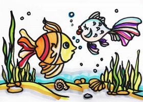 海底世界两只小鱼儿童简笔画图片彩色