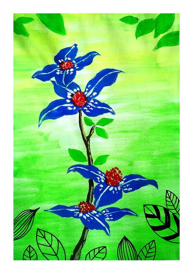 水粉画作品教程步骤《蓝色花朵》