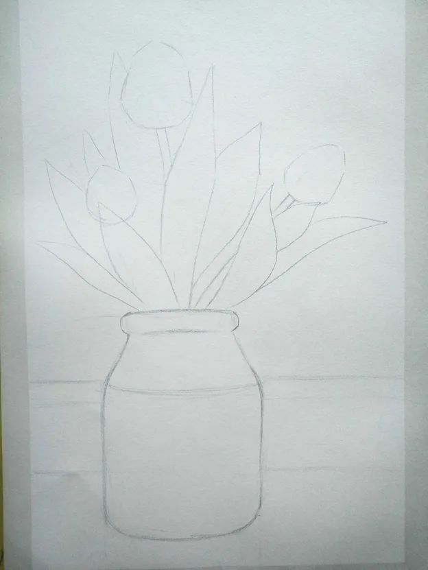 儿童水粉画花作品步骤《郁金香》
