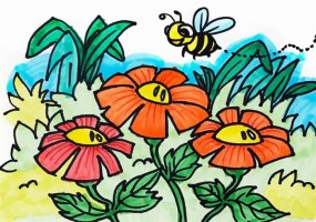 花丛里的小蜜蜂儿童简笔画步骤图片