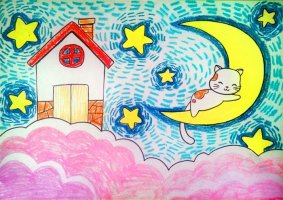 创意少儿美术课程《月亮上的猫咪》