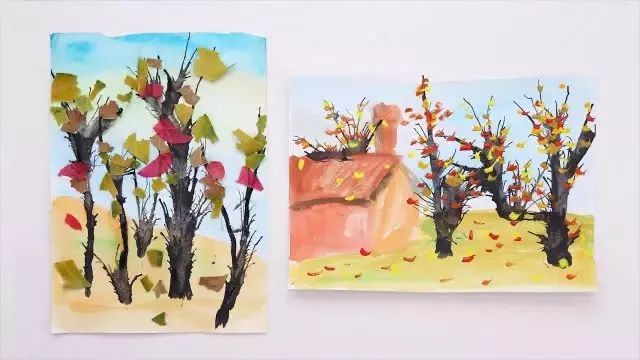 蜡笔和树叶画手工贴画（秋天）