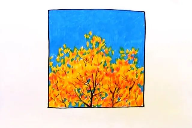 幼儿学画画：蜡笔画秋天的森林风景画