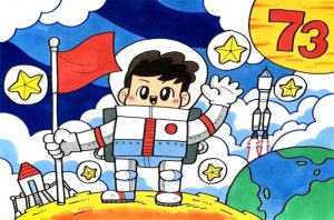 2022年国庆节儿童画教程，给宇航员点个赞