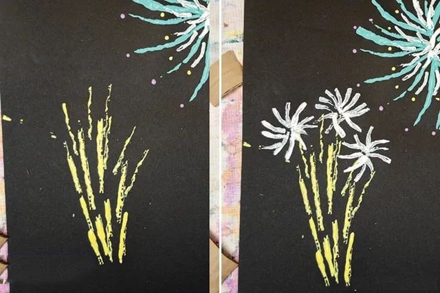 儿童画国庆节：纸板印画烟花