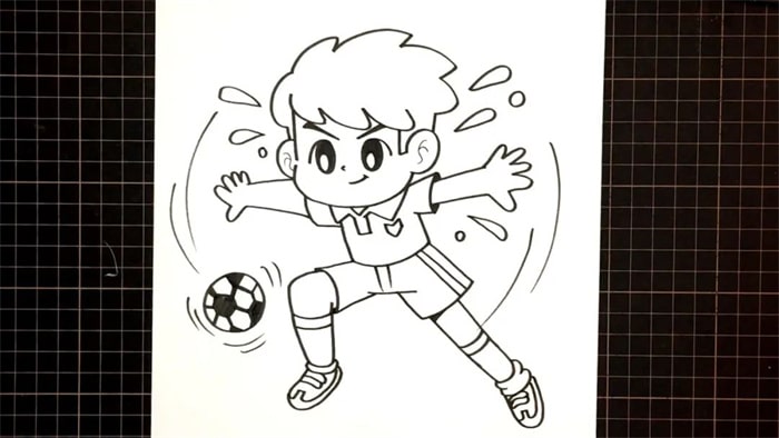 教你画一个踢足球的小男孩简笔画