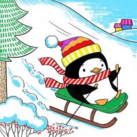 冬天创意少儿美术课程《滑雪的小企鹅》
