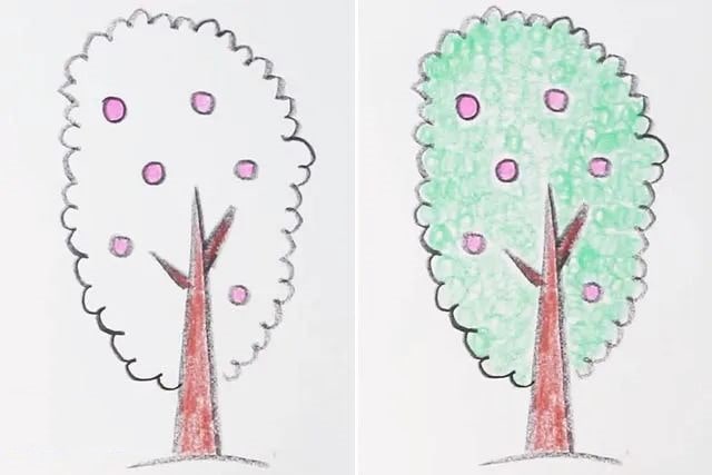 简单图形画5种不同形状的大树简笔画