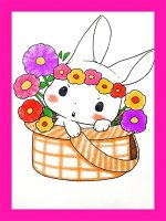 2023兔年画兔儿童简笔画《花篮萌兔》