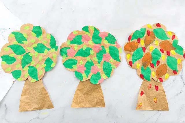 幼儿园纸袋废物利用手工制作春天大树(步骤图解)