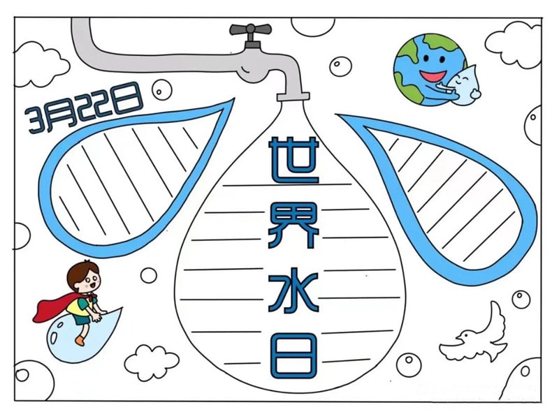 3.22世界水日手抄报模板教程简单又漂亮