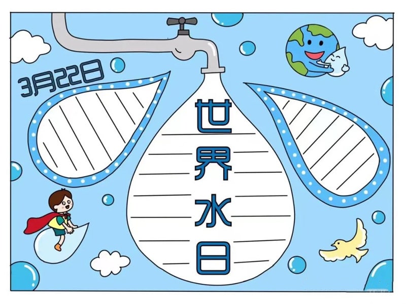 3.22世界水日手抄报模板教程简单又漂亮