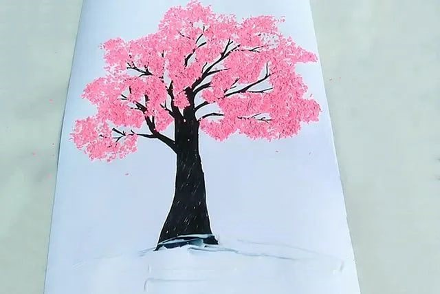 儿童春天手工：碎纸粘贴画樱花树(步骤图解)