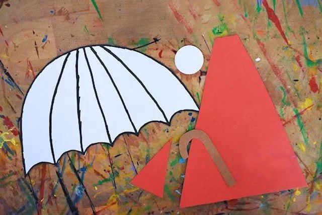 幼儿创意下雨天手工：拼贴画撑着伞的小女孩