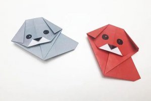 幼儿折纸手工简单：折纸坐着的小狗(步骤图解