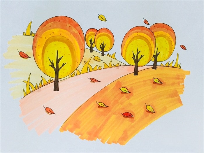 秋天的风景简笔画带颜色