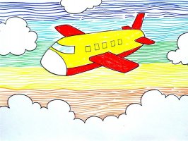 少儿美术课程：多彩线条映衬下的《卡通飞机》