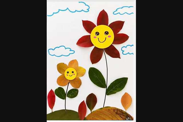 创意树叶画手工贴画：叶子简单拼画好看的花朵