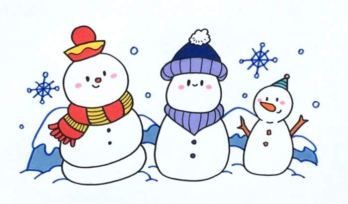 3个雪人简笔画图片教程