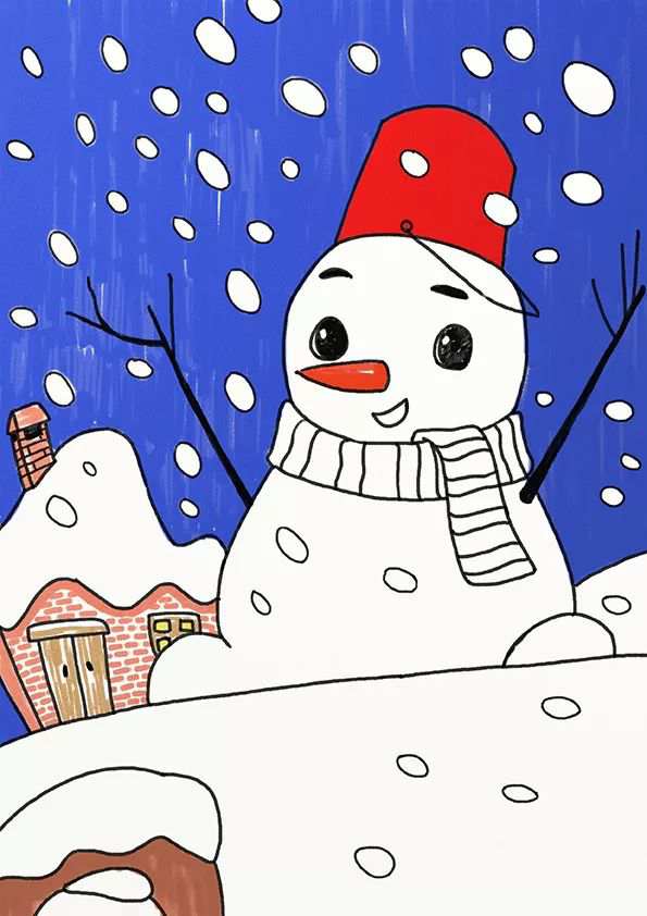 冬天少儿美术课程《夜空下的小雪人》