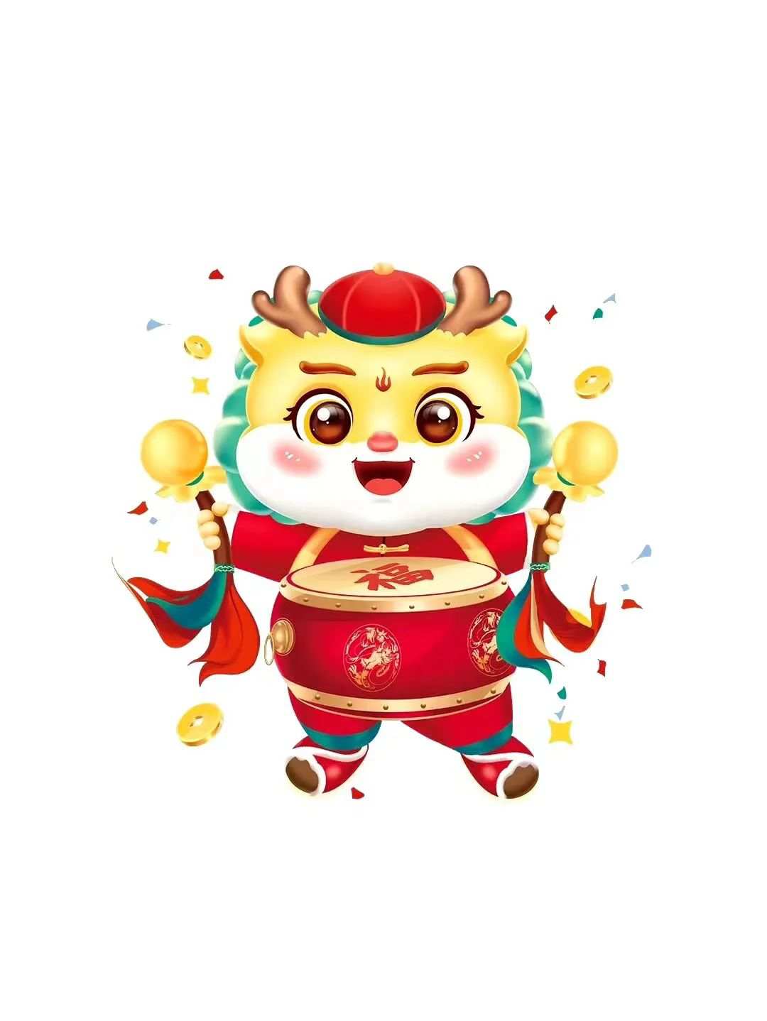 龙年祝福儿童画图片：萌萌的小龙过祝大家龙年大吉