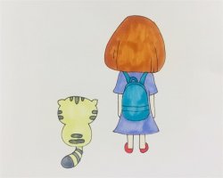 小女孩和猫背影简笔画教程图片