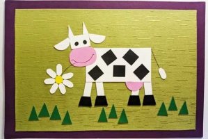 创意几何图形拼贴画：制作拼贴画快乐的奶牛(步
