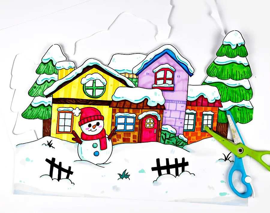 冬天的乡村房屋雪景图片简笔画