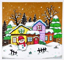 冬天的乡村房屋雪景图片儿童简笔画