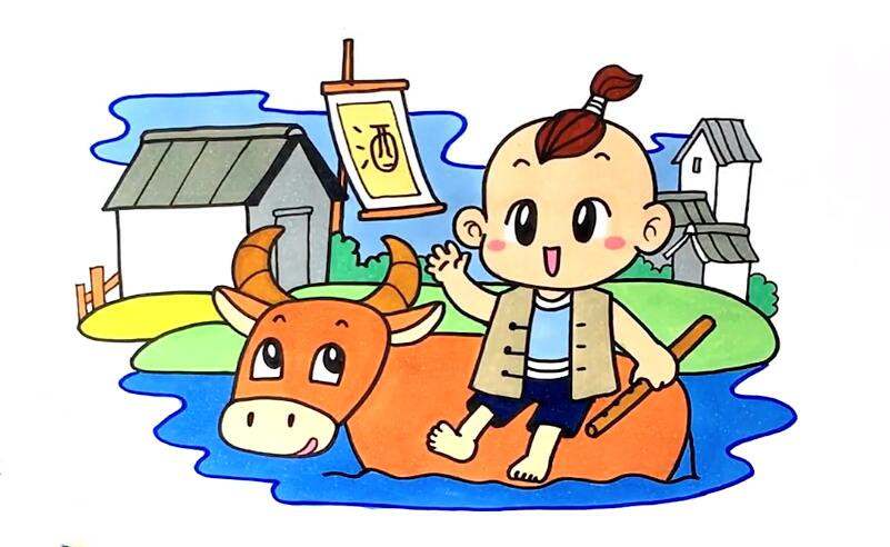 清明节儿童画，画出可爱的牧童骑黄牛