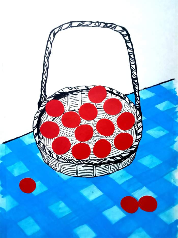 少儿美术课程 水粉画+拼贴画《提篮里的红樱桃》