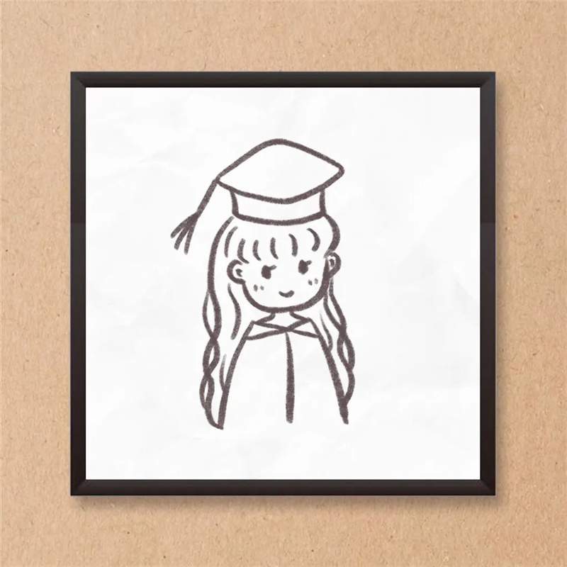 毕业季幼儿园带博士帽的小女孩简笔画