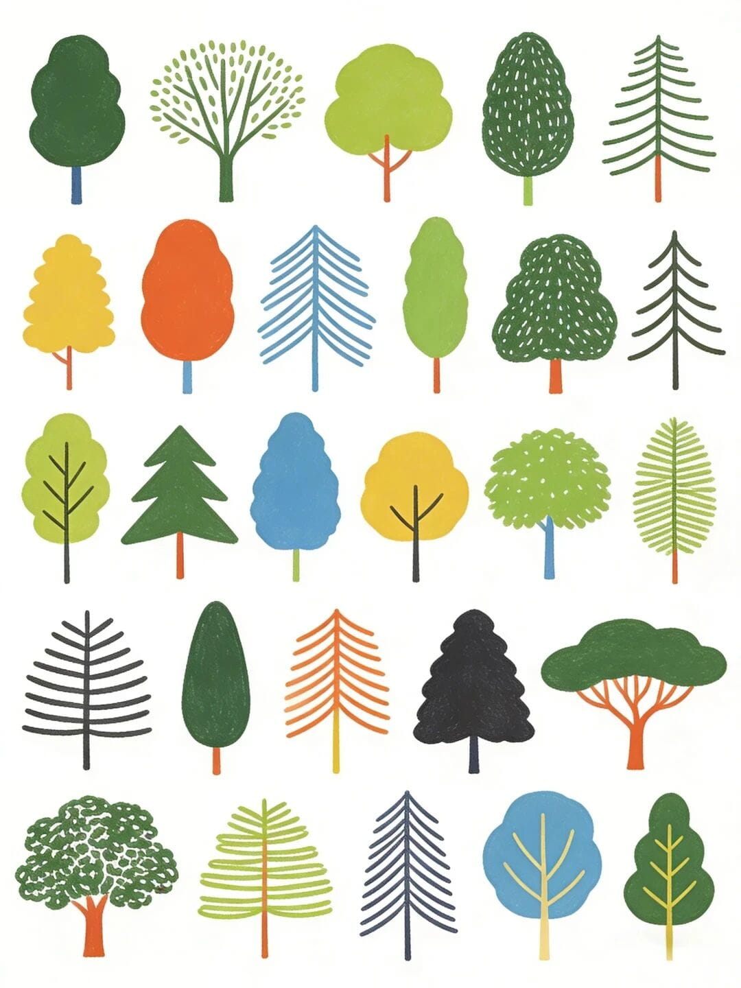 各种各样的树儿童简笔画插画简单