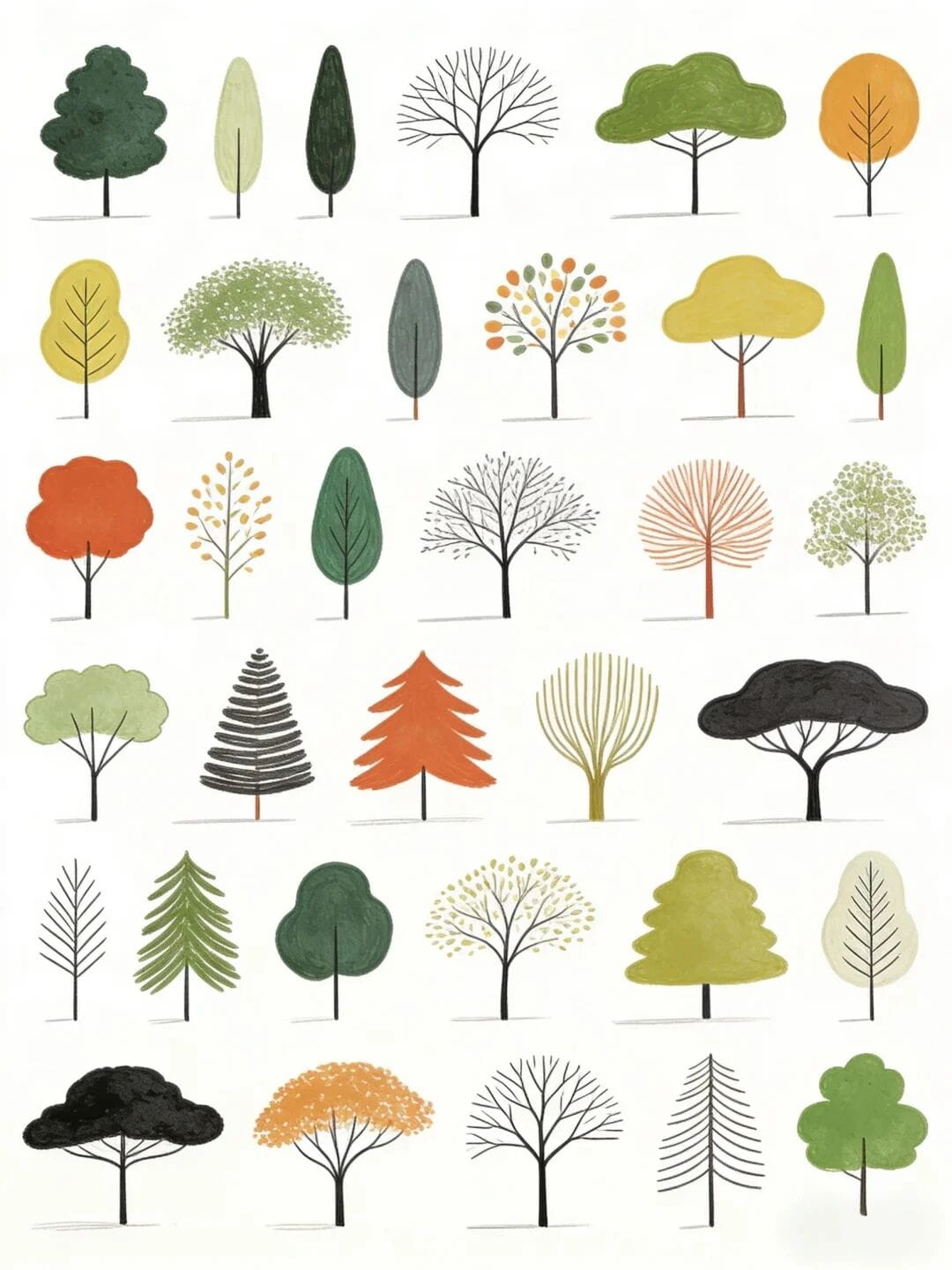 各种各样的树儿童简笔画插画简单