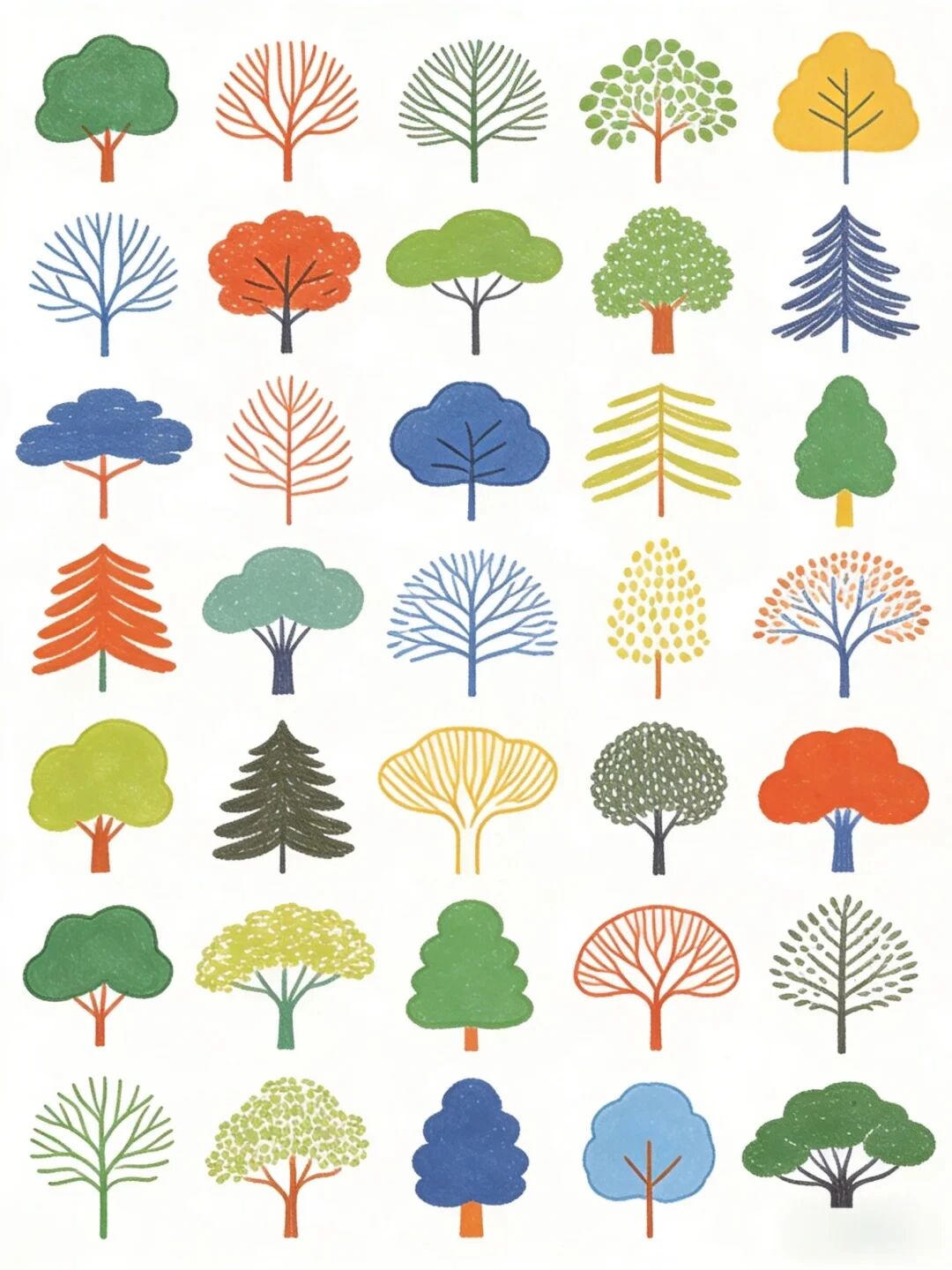 各种各样的树儿童简笔画插画简单